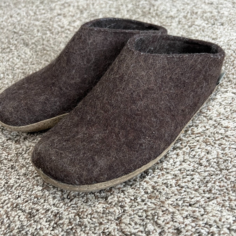 Glerups Size EU 41 US Man's 8 Brown Wool The Slip On Leather Sole Slippers